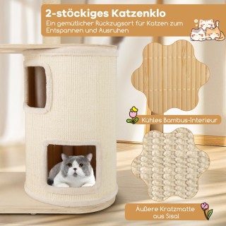 Costway Ξύλινο Ονυχοδρόμιο Γάτας με Διώροφο Σπίτι, Άνετη Αιώρα και ...