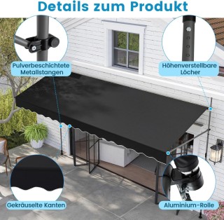 Costway Μαύρη Βαλκονόκουρτινα 400cm Χωρίς Τρύπημα με Χειρολαβή και ... Costway Μαύρη Βαλκονόκουρτινα 400cm Χωρίς Τρύπημα με Χειρολαβή και ...