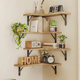 BAKAJI  Σετ 4 Ξύλινα Ράφια Δρυς για τον Τοίχο Εξοικονόμηση Χώρου 41...