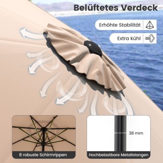 Costway Καφετής Ομπρέλα Κήπου με Μανιβέλα Ø270 cm Διπλά Ρυθμιζόμενη...