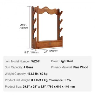 Ράφι Όπλων VEVOR 4 Θέσεων Ξύλινο Τοίχου για 4 Καραμπίνες  CLQJMC000...