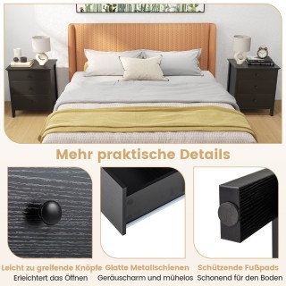 Costway  Κομοδίνο με 3 Συρτάρια, Σε Μαύρο Χρώμα, Ιδανικό για Boxspr...