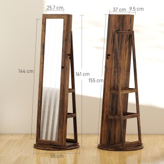 HOMCOM Περιστρεφόμενος Καθρέφτης Κοσμηματοθήκης 360° με Ράφια & Κλε...