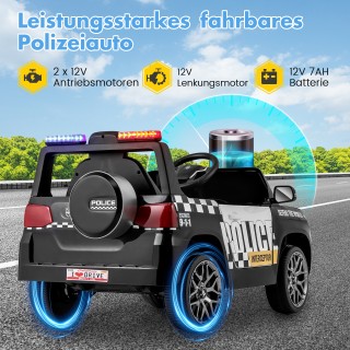 Costway Παιδικό Αστυνομικό Αυτοκίνητο 12V με Τηλεχειριστήριο και LE...