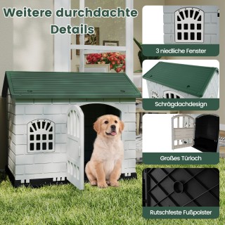 Costway Πλαστικό Σπιτάκι Κατοικίδιων με Κλείδωμα, Παράθυρα και Σκεπ...