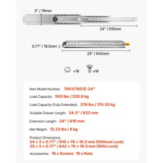 VEVOR Συρταροθήκες Με Μηχανισμό Απαλής Κλεισίματος και Πλήρους Εκτα...