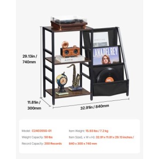 VEVOR Πικάπ 3 Επιπέδων με LED Φωτισμό & USB Θύρες Μεταλλικό Ράφι Βι...