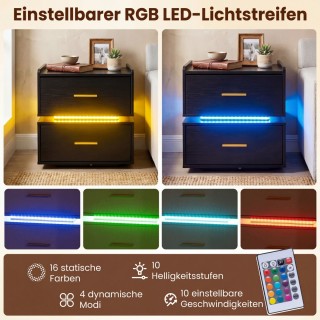 Costway Μοντέρνο κομοδίνο LED με σταθμό φόρτισης, 2 συρτάρια και με...