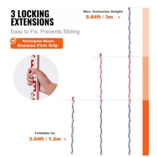 Ράβδος Μέτρησης VEVOR 3M Τηλεσκοπική με Αλφάδι & Τσάντα  GZCLG3M000...