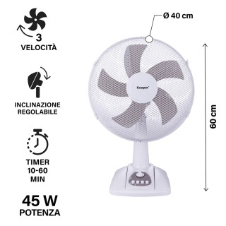 Kooper Επιτραπέζιος ανεμιστήρας 3 ταχυτήτων με περιστροφή 45 W Arti...