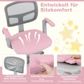 Costway Παιδική Καρέκλα Γραφείου με Ρόδες Ροζ, Ρυθμιζόμενο Ύψος Καθ...