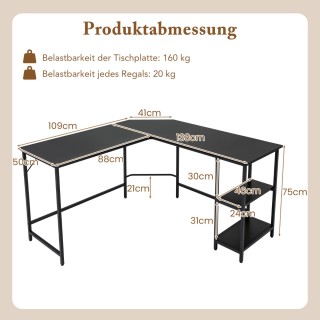 Costway Γραφείο σε σχήμα L για Γραφείο ή Gaming με Μεταλλικό Πλαίσι...