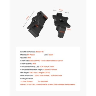 VEVOR 900 Κρυφοί Συνδετήρες για Σύνθετες Επιφάνειες, Μαύρο YBSJGJ90... VEVOR 900 Κρυφοί Συνδετήρες για Σύνθετες Επιφάνειες, Μαύρο YBSJGJ90...