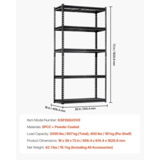 VEVOR Ράφια Αποθήκευσης 5 Επιπέδων Ρυθμιζόμενα Βαρέως Τύπου για Γκα...