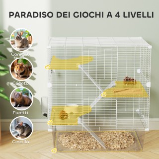 PawHut Πολυεπίπεδο Κλουβί Τρωκτικών 73x47x80 εκ, Λευκό D51-490V00WT