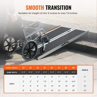 Φορητή Ράμπα Αναπηρικού Αμαξιδίου VEVOR, 5 ft, 800 lbs, Αλουμινίου,... Φορητή Ράμπα Αναπηρικού Αμαξιδίου VEVOR, 5 ft, 800 lbs, Αλουμινίου,...