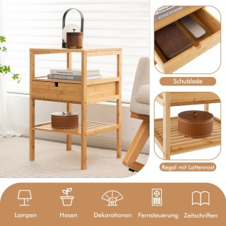 Costway Κομοδίνο από Μπαμπού με Αποθηκευτικό Χώρο και Μοντέρνο Σχεδ...