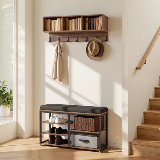 VEVOR Πολυλειτουργική Κρεμάστρα με Πάγκο Παπουτσιών και Ράφι, Μεταλ...