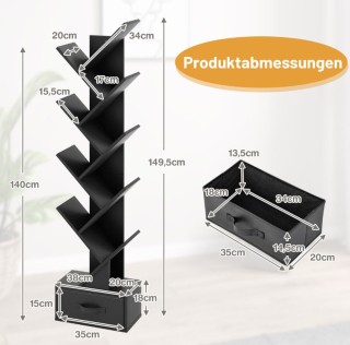 Ξύλινη Επιδαπέδια Ραφιέρα-Βιβλιοθήκη σε Σχήμα Δέντρου 10 Επιπέδων μ...