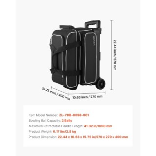 VEVOR Τσάντα Μπόουλινγκ 2 Μπάλες με Ρόδες και Θήκη Παπουτσιών GLLGB...