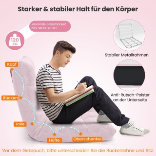 Costway Ρυθμιζόμενη Καρέκλα Δαπέδου με Κοραλλένιο Βελούδο και Μεταλ...