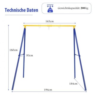 Costway Μεταλλική Κούνια με Ρυθμιζόμενα Σχοινιά και Ανθεκτική Κατασ...