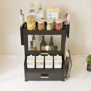 BAKAJI Ράφι Ντουλάπι Οργανωτής Μπαχαρικών με Γυάλινη Βιτρίνα και Συ...