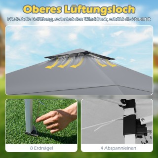 Costway Ρυθμιζόμενο Πτυσσόμενο Περίπτερο Κήπου με Διπλή Οροφή & Μετ...