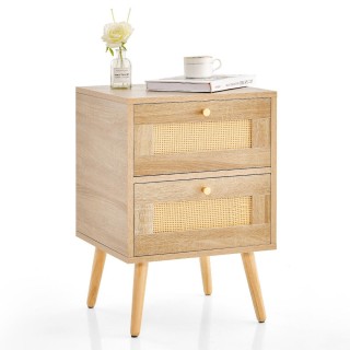 Costway Ρατάν Κομοδίνο σε Στυλ Boho με 2 Συρτάρια & Πόδια από Μασί... Costway Ρατάν Κομοδίνο σε Στυλ Boho με 2 Συρτάρια & Πόδια από Μασί...