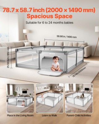 VEVOR Μεγάλο Βρεφικό Πάρκο 2000 x 1490mm με Μπάλες Ωκεανού YYEWSHLB...