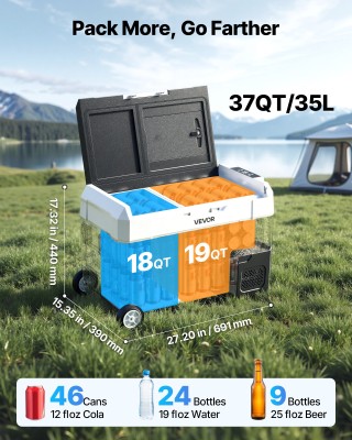 VEVOR Ηλεκτρικό Φορητό Ψυγείο Αυτοκινήτου 35L με Διπλή Ζώνη & Έλεγχ...