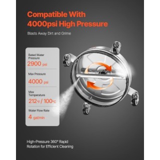 VEVOR Καθαριστής Επιφανειών Πίεσης 14 με Ρόδες 4000 PSI από Ανοξείδ...