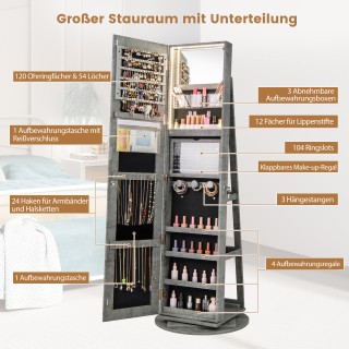 Costway Περιστρεφόμενη 360° Κοσμηματοθήκη με Τρίχρωμο LED Φωτισμό Ε...