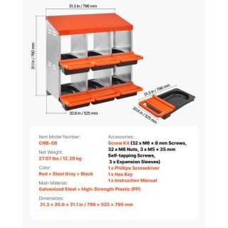 VEVOR Δύο Επιπέδων Μεταλλικές Φωλιές Αυγών με 6 Διαμερίσματα για Κό...