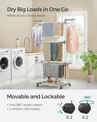 Πτυσσόμενη Απλώστρα Ρούχων 4 Επιπέδων 64 x 126 x 172 cm Χρώματος Λε...