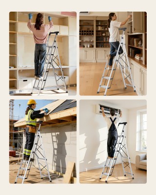 VEVOR Αναδιπλούμενη Σκάλα Αλουμινίου 6 Σκαλοπατιών, Αντιολισθητικά ...