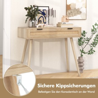 Τραπέζι Εισόδου με Ξύλινη Όψη και Ρατάν Λεπτομέρειες 88 x 40 x 77 c... Τραπέζι Εισόδου με Ξύλινη Όψη και Ρατάν Λεπτομέρειες 88 x 40 x 77 c...