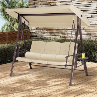 Κούνια Κήπου 3 Θέσεων με Σκίαστρο Μαξιλάρια και Πτυσσόμενο Δίσκο 19...