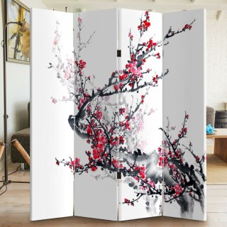 BAKAJI  Παραβάν Διαχωριστικό 4 Πάνελ Εκτύπωση Μπρος-Πίσω Ιαπωνική Κ...