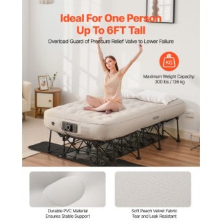 VEVOR Φουσκωτό Στρώμα Αέρα με Σκελετό & Αντλία για 1 Άτομο, Αντοχή ...