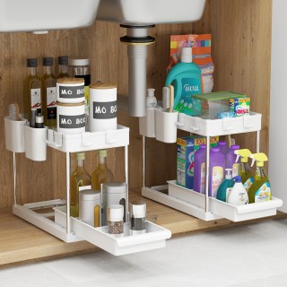 BAKAJI  Σετ 2 Οργανωτές Υπονιπτήριου Λευκό Μπάνιο Κουζίνα Συρόμενο ...