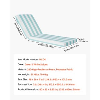 VEVOR Σετ 2 Αδιάβροχα Μαξιλάρια Ξαπλώστρας Εξωτερικού Χώρου 80x26 ι...