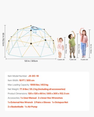 VEVOR 10FT Γεωμετρικός Οικογενειακός Αναρριχητικός Θόλος Παιδική Γυ...