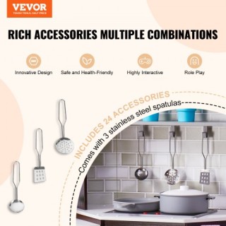 Παιδική Κουζίνα VEVOR με 24 Αξεσουάρ - Καφέ  ZTCFWJTZZJSMU245GV9