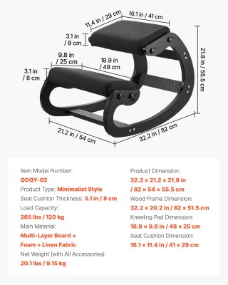 VEVOR Εργονομική Καρέκλα Γονάτων από Ξύλο με Ρυθμιζόμενο Ύψος και Μ...