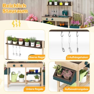 Costway Εξωτερική  Παιδική Κουζίνα με Γλάστρα  με Λειτουργία Νερού ...