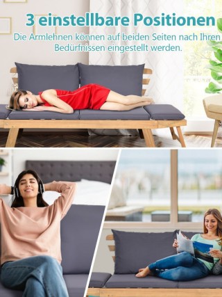 Costway Ξύλινος Διθέσιος Καναπές Κρεβάτι Εξωτερικού Χώρου με Μαξιλά...