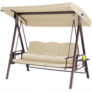 Κούνια Κήπου 3 Θέσεων με Σκίαστρο Μαξιλάρια και Πτυσσόμενο Δίσκο 19...