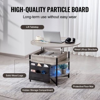 Στρογγυλό Τραπεζάκι Καφέ VEVOR 35.3 με Ανασηκούμενη Επιφάνεια - Λευ...