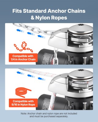 VEVOR Κάθετος Ηλεκτρικός Βίντζι Άγκυρας 12V, 1100W, για Αλυσίδα & Σ...